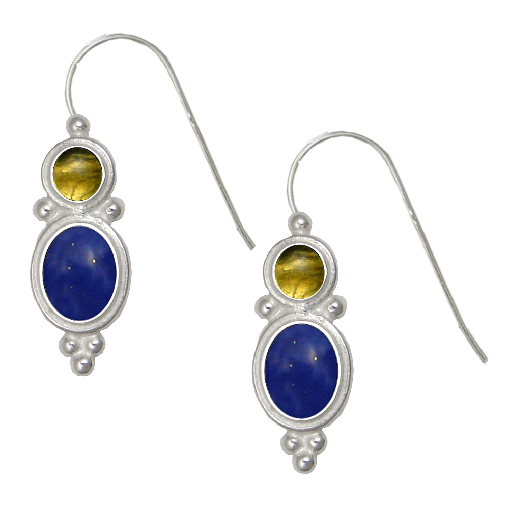 Sterling Silver Drop Dangle Earrings Lapis Lazuli And Citrine